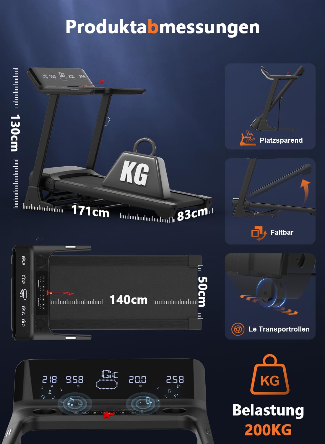Cowmew Laufband 7HP für Zuhause, klappbar, 20% Steigung, 1–20km/h, 200kg Belastung, APP, LCD, Pulssensor, große Lauffläche