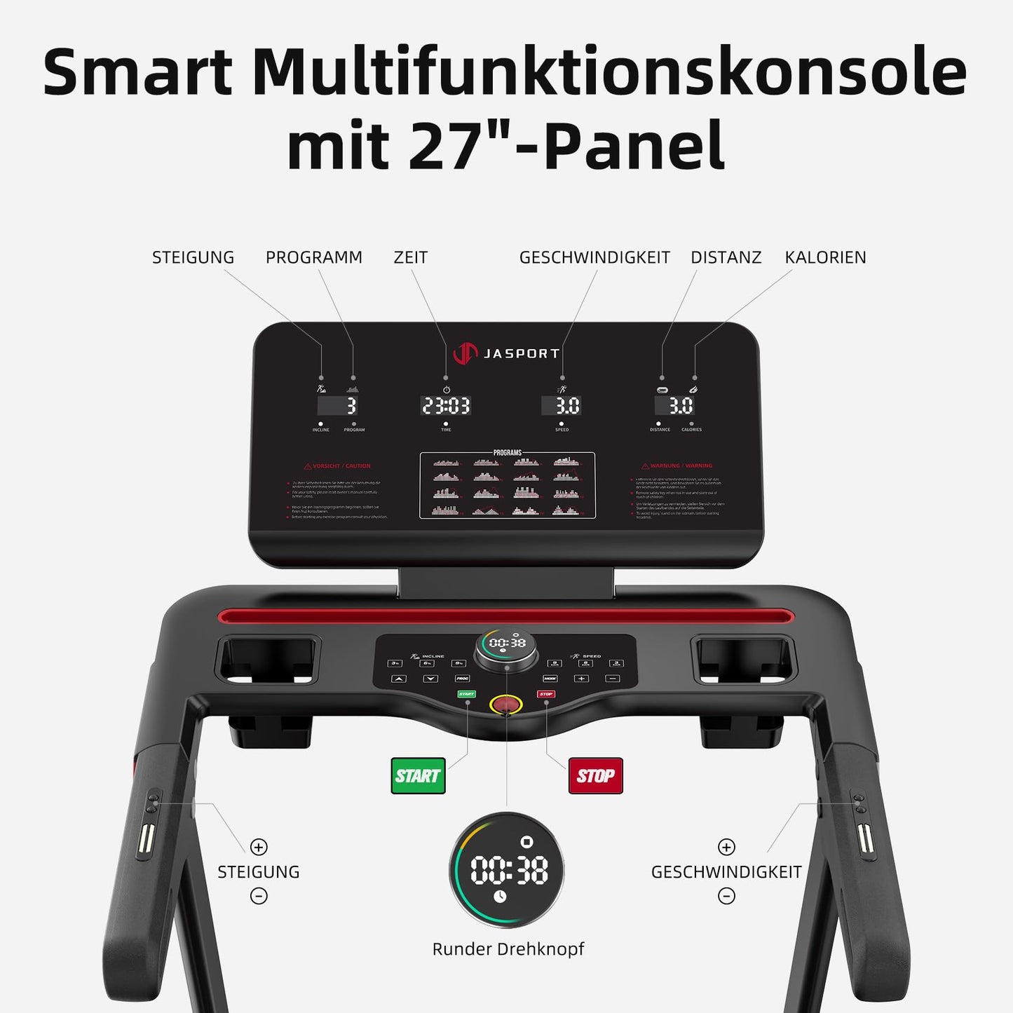 JASPORT L3 Laufband für Zuhause, klappbar, leise Dämpfung, Bluetooth, 4PS, 20km/h, 18% Steigung, große Lauffläche, bis 120kg