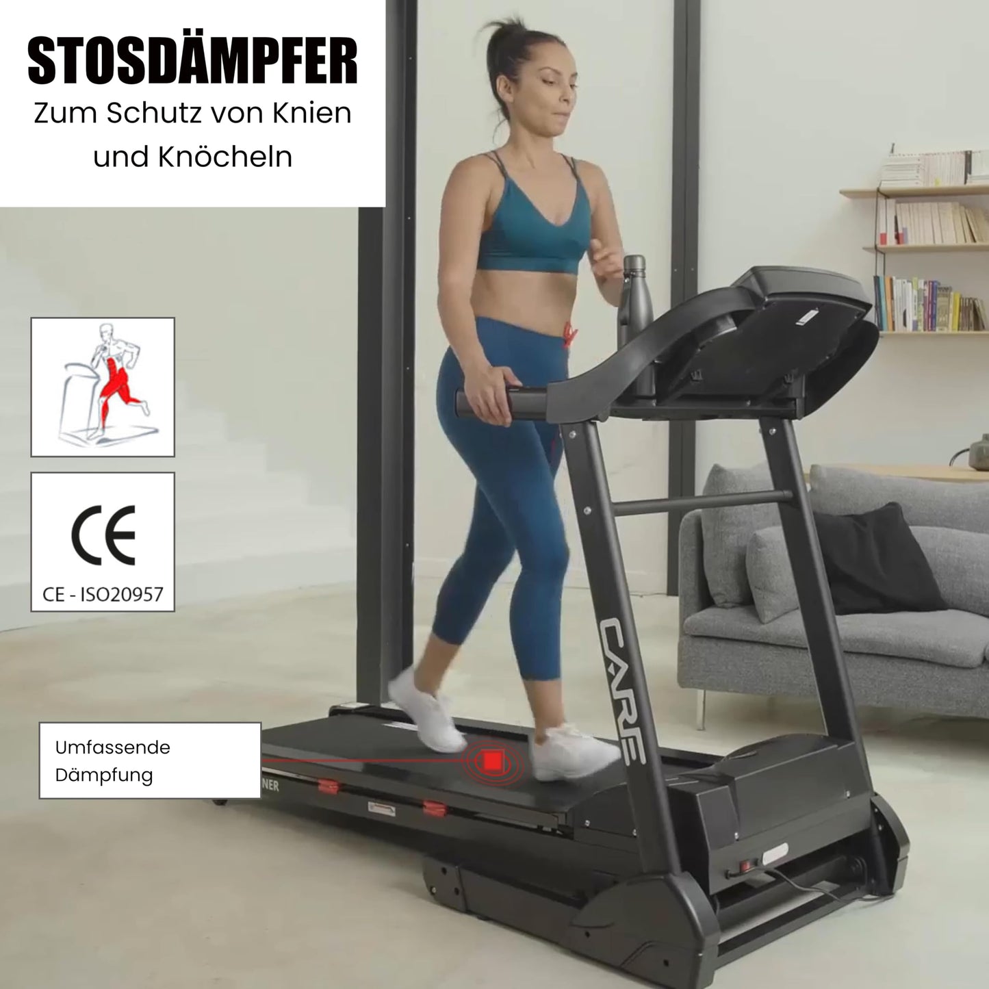 CARE FITNESS Jog Runner Laufband, elektrisch, neigbar & faltbar, bis 18 km/h, 18 Neigungsstufen, 25 Programme – ideal für Zuhause