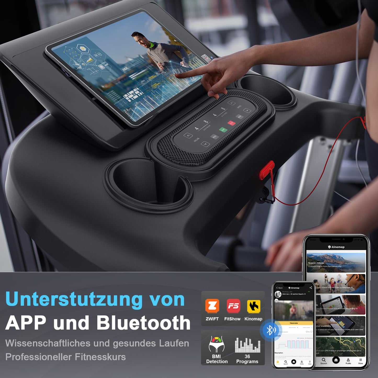 Kitopa Profi Laufband für Zuhause, 7PS, 20km/h, große Lauffläche, 18 Steigungen, klappbar, LCD-Display, Bluetooth, bis 160kg