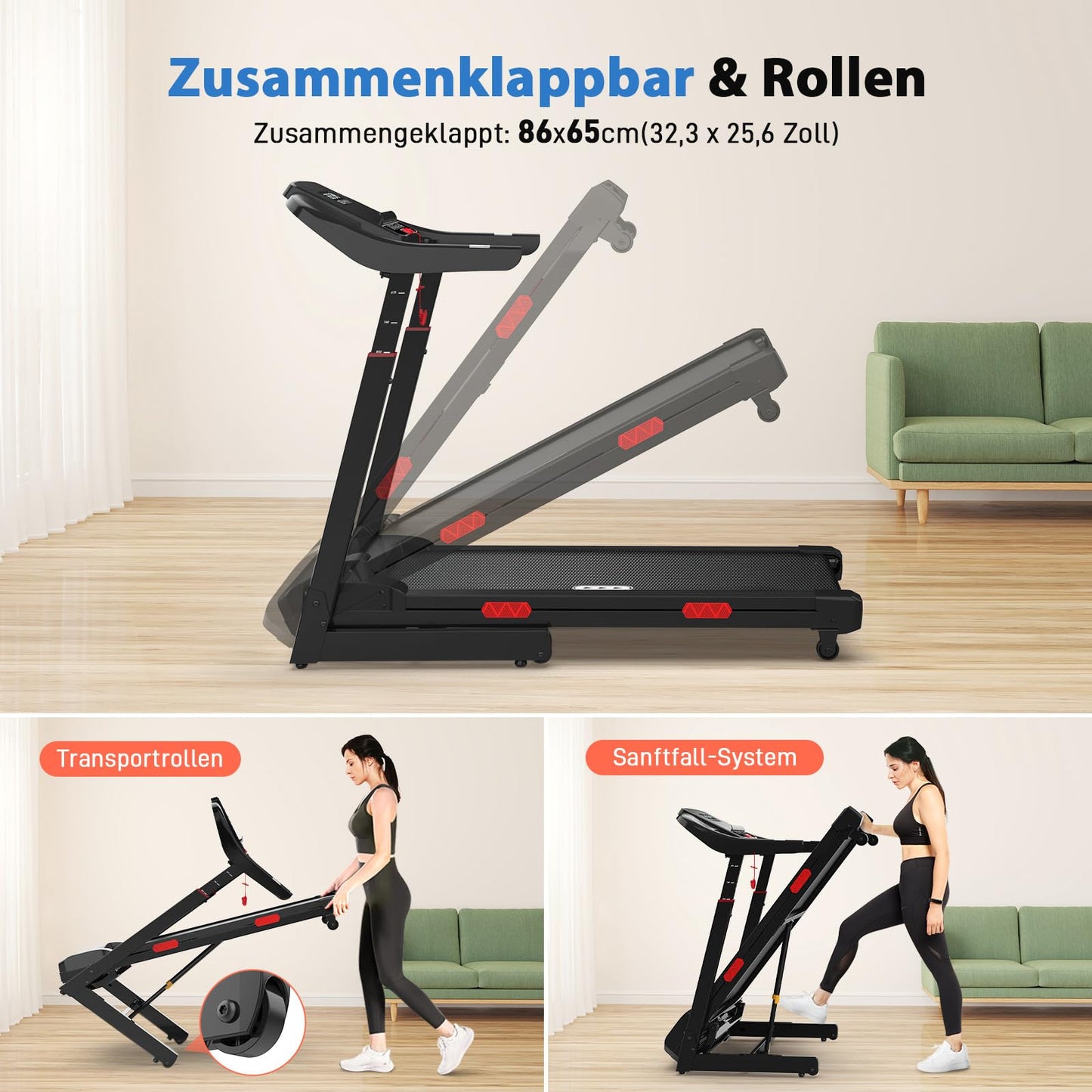 CIIHI Laufband für Zuhause, 15% Autoneigung, klappbar, 14km/h, bis 160kg, höhenverstellbarer Handlauf, APP, Sprachsteuerung & Lautsprecher