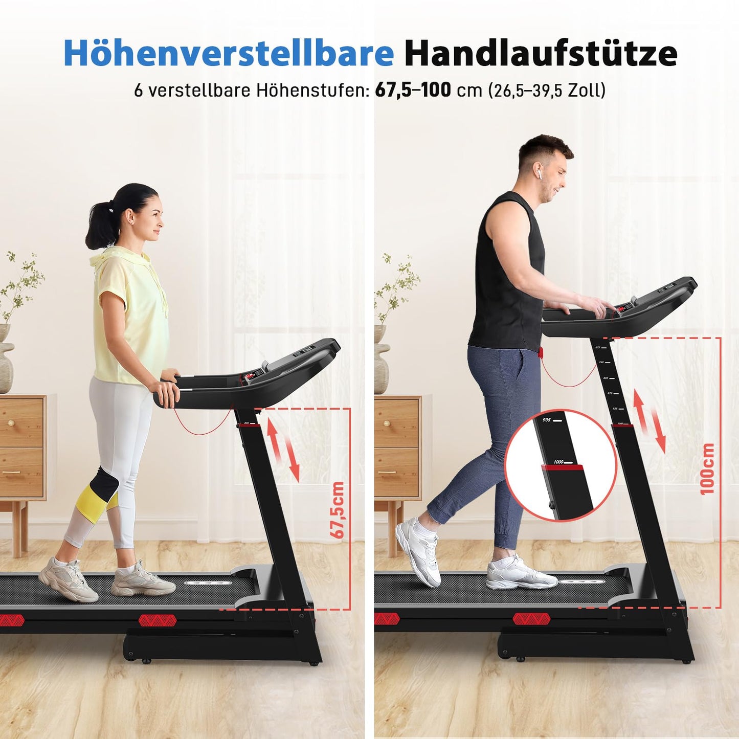 CIIHI Laufband für Zuhause, 15% Autoneigung, klappbar, 14km/h, bis 160kg, höhenverstellbarer Handlauf, APP, Sprachsteuerung & Lautsprecher