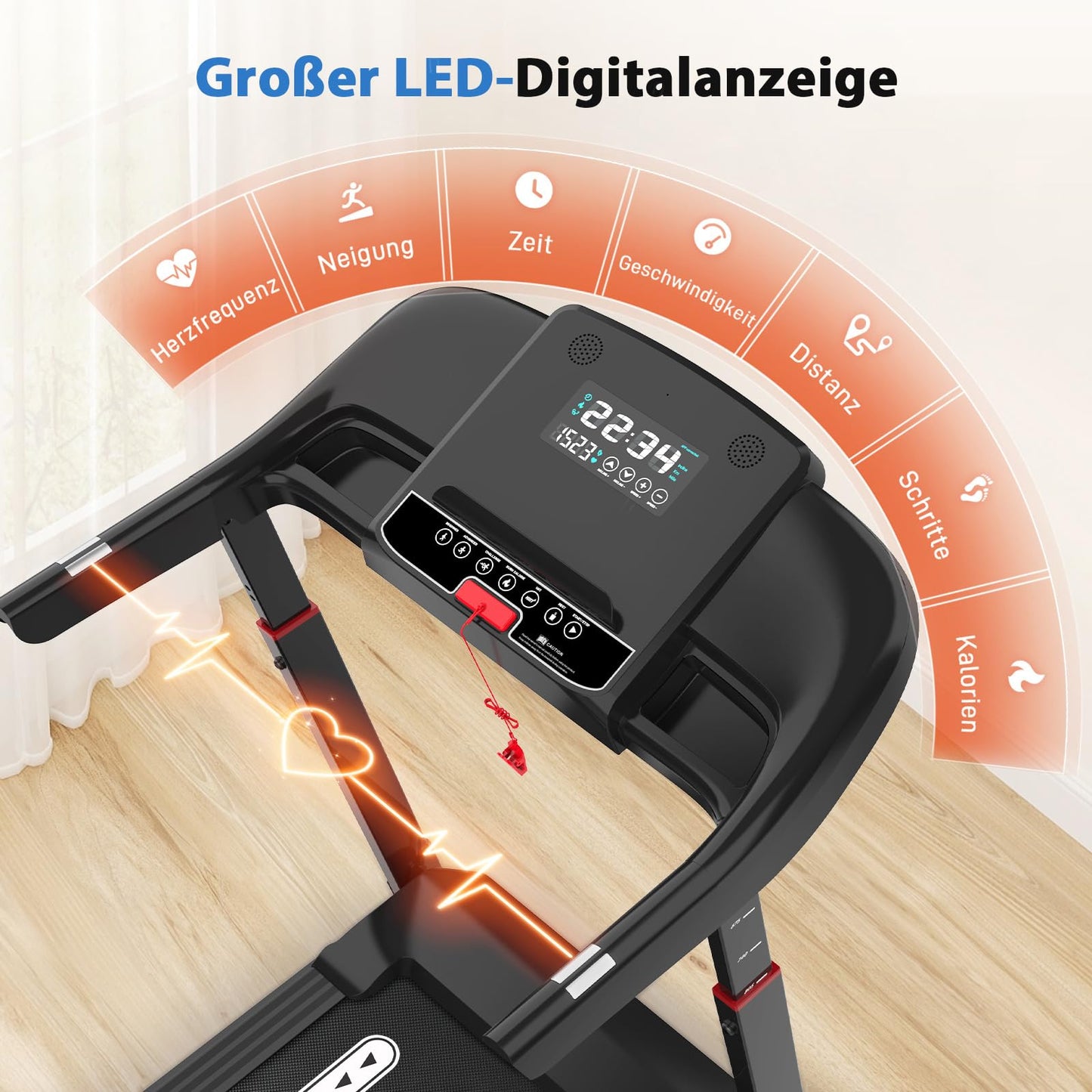 CIIHI Laufband für Zuhause, 15% Autoneigung, klappbar, 14km/h, bis 160kg, höhenverstellbarer Handlauf, APP, Sprachsteuerung & Lautsprecher