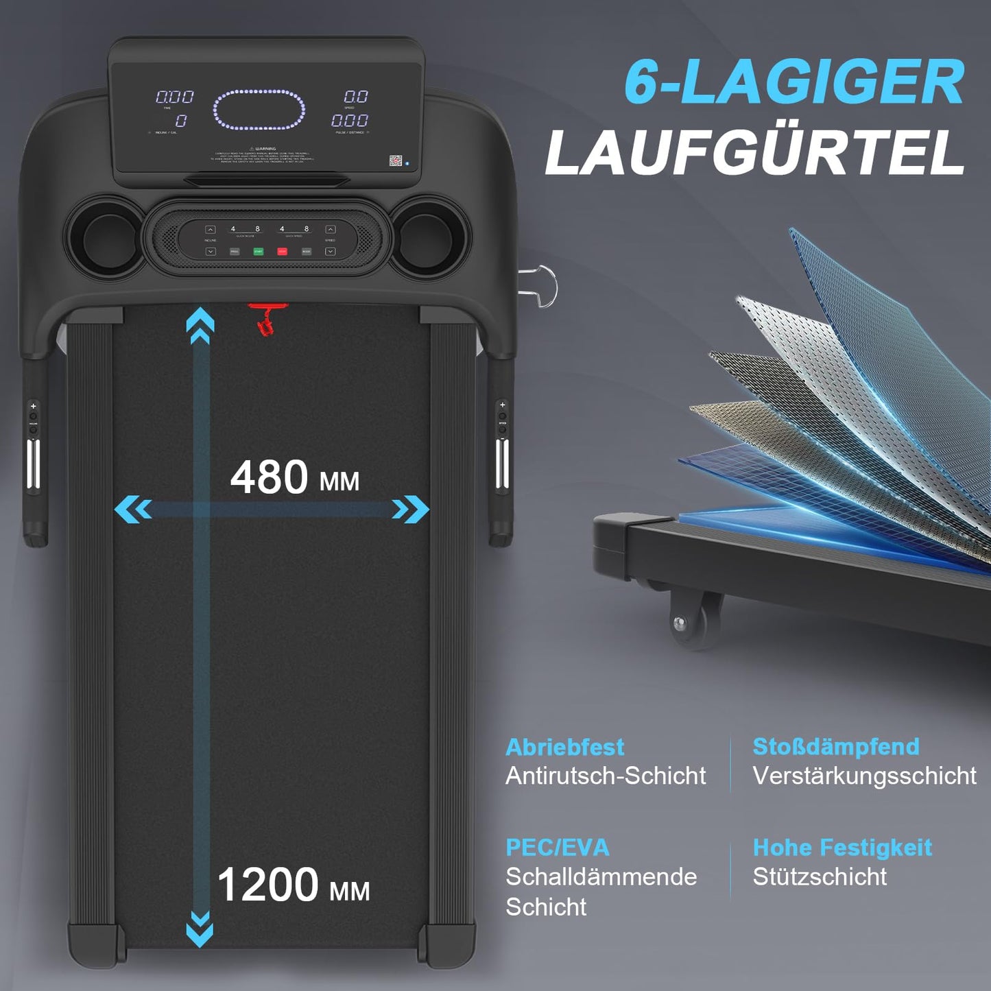 Kitopa Profi Laufband für Zuhause, 7PS, 20km/h, große Lauffläche, 18 Steigungen, klappbar, LCD-Display, Bluetooth, bis 160kg