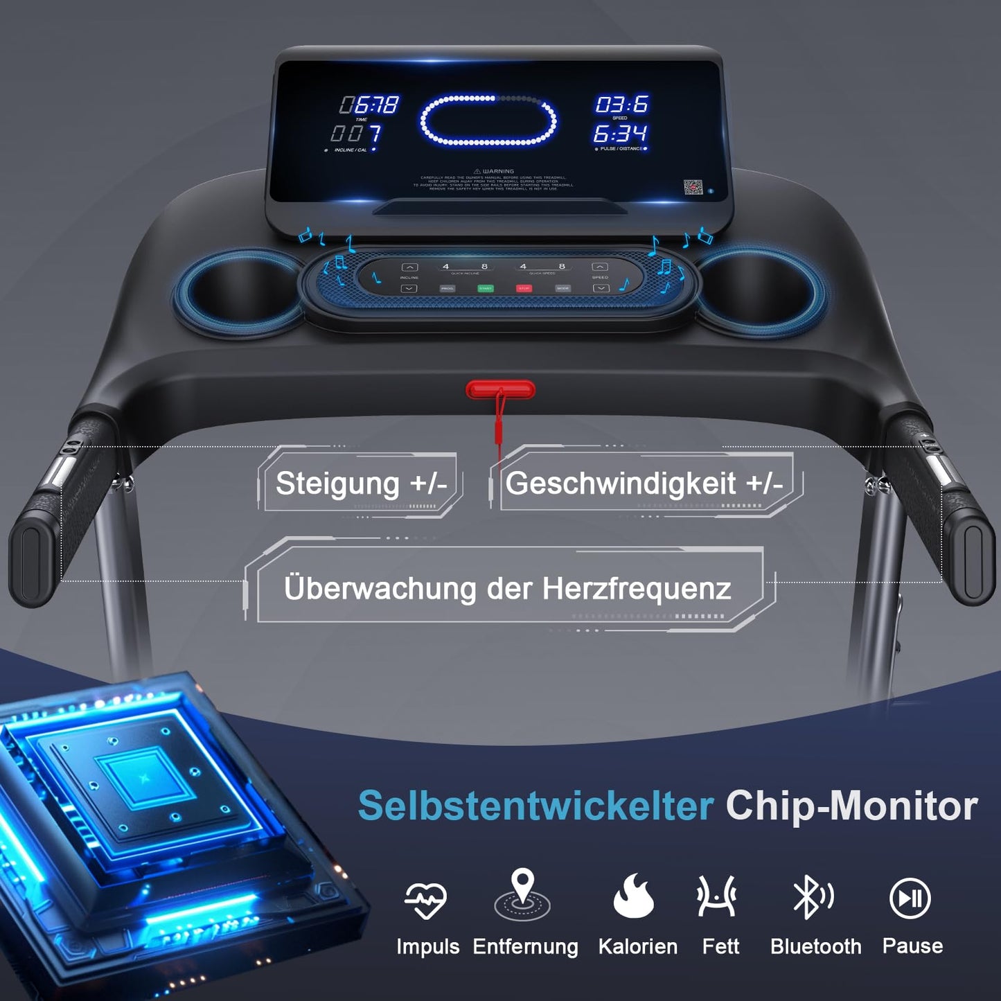 Kitopa Profi Laufband für Zuhause, 7PS, 20km/h, große Lauffläche, 18 Steigungen, klappbar, LCD-Display, Bluetooth, bis 160kg