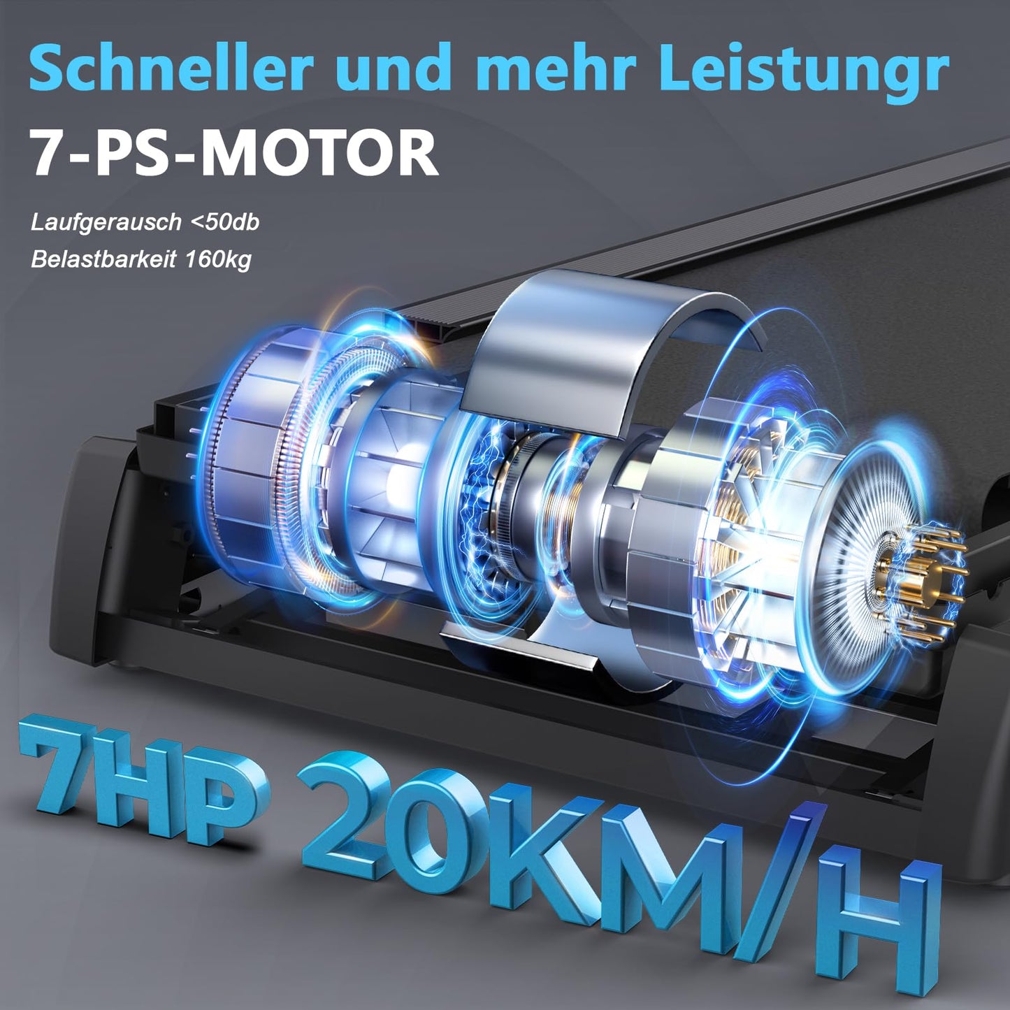 Kitopa Profi Laufband für Zuhause, 7PS, 20km/h, große Lauffläche, 18 Steigungen, klappbar, LCD-Display, Bluetooth, bis 160kg
