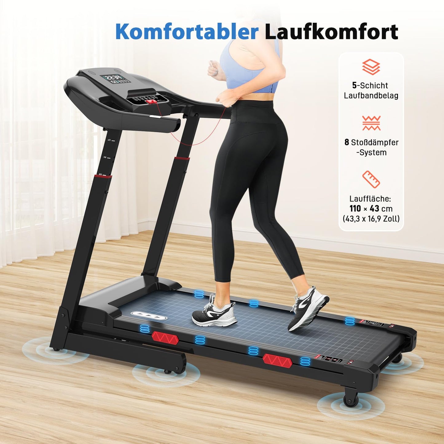 CIIHI Laufband für Zuhause, 15% Autoneigung, klappbar, 14km/h, bis 160kg, höhenverstellbarer Handlauf, APP, Sprachsteuerung & Lautsprecher
