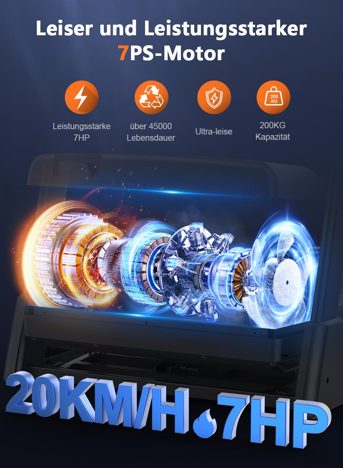 Cowmew Laufband 7HP für Zuhause, klappbar, 20% Steigung, 1–20km/h, 200kg Belastung, APP, LCD, Pulssensor, große Lauffläche