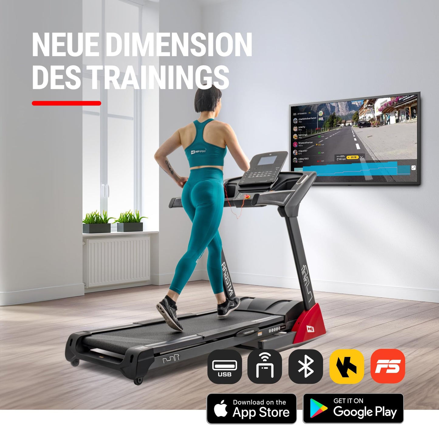 Hop-Sport HS-2800LB Laufband für Zuhause, klappbar, große Lauffläche, bis 20 km/h, 18 Programme, bis 150 kg