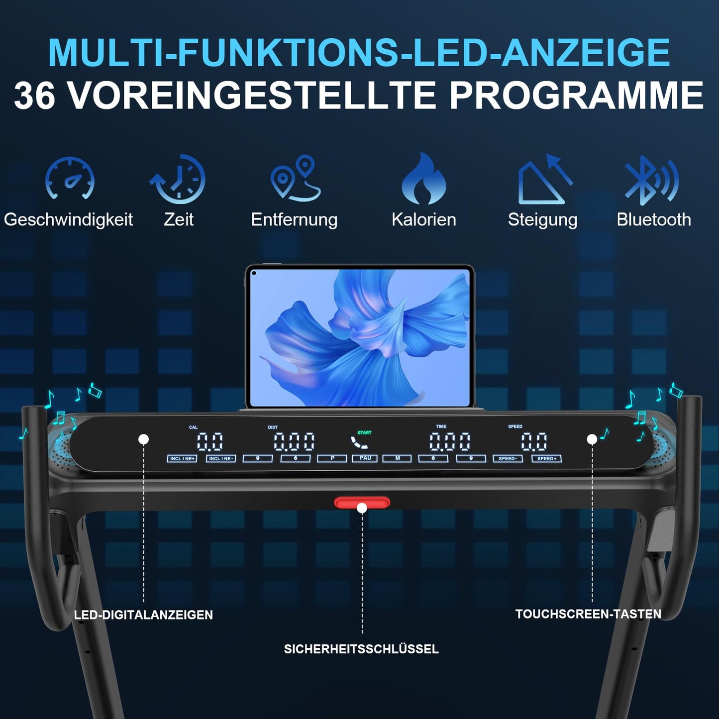 Decorcn Profi Klapp-Laufband für Zuhause, leise mit Steigung, großer Lauffläche, WiFi, Bluetooth, APP, TÜV-geprüfte Qualität