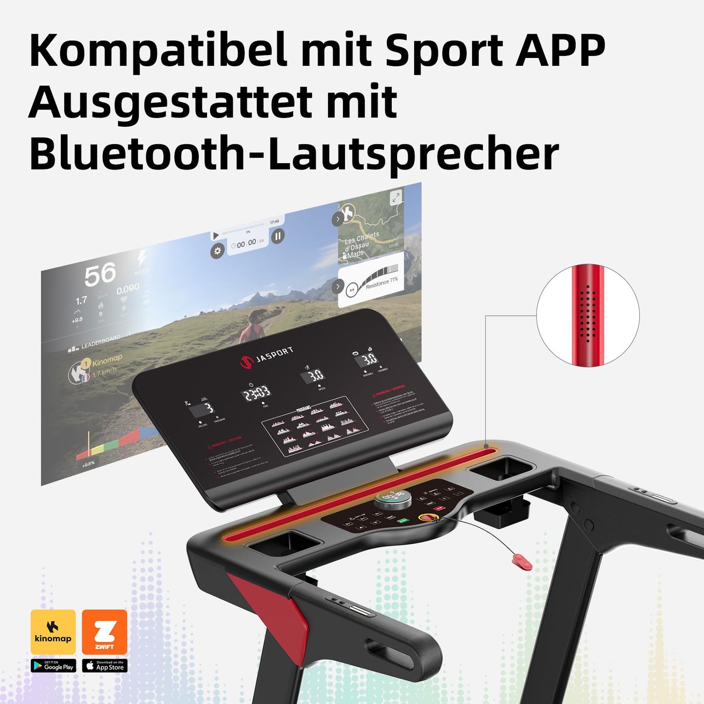 JASPORT L3 Laufband für Zuhause, klappbar, leise Dämpfung, Bluetooth, 4PS, 20km/h, 18% Steigung, große Lauffläche, bis 120kg