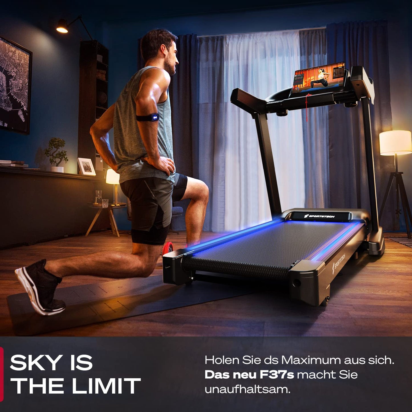 Sportstech F37s Laufband für Zuhause, 7PS, 20km/h, klappbar, Steigung, bis 150kg, APP, große Lauffläche, TÜV-geprüfte Qualitätsmarke