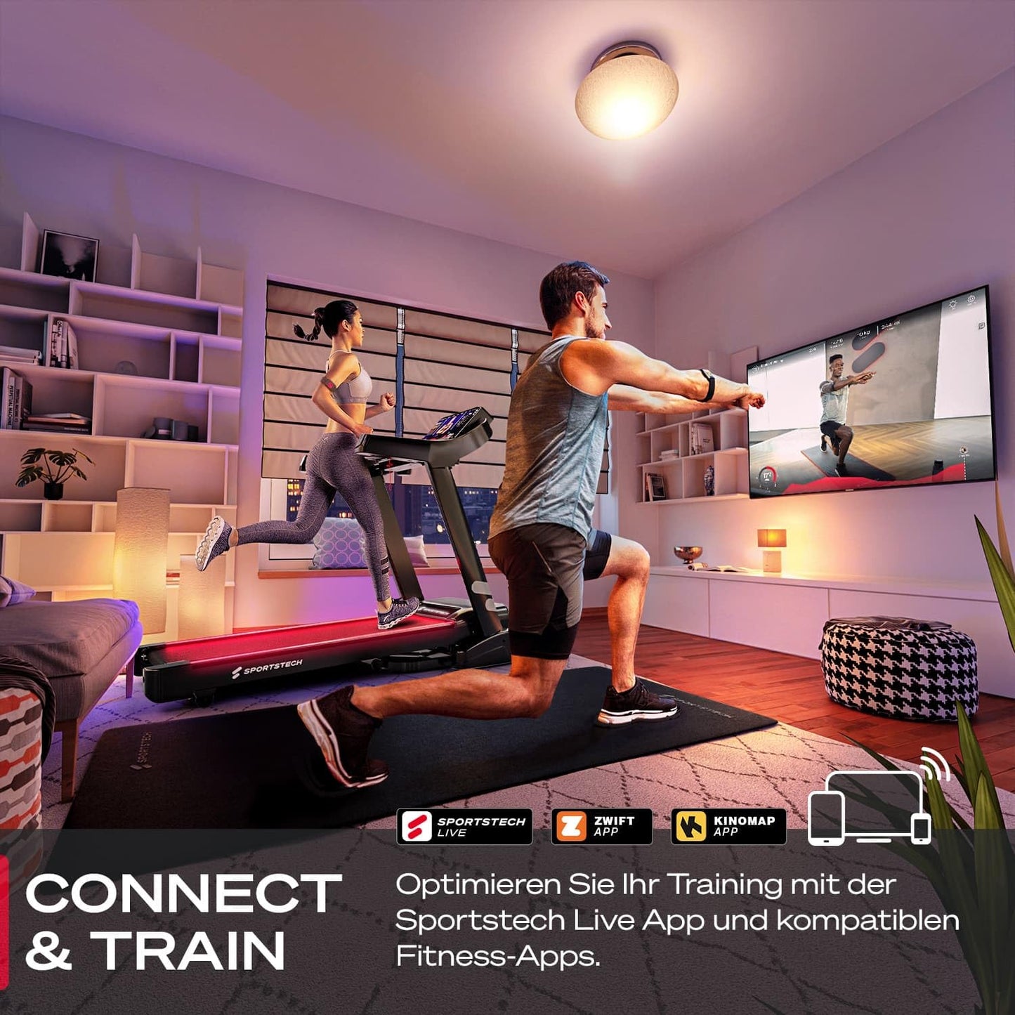 Sportstech F37s Laufband für Zuhause, 7PS, 20km/h, klappbar, Steigung, bis 150kg, APP, große Lauffläche, TÜV-geprüfte Qualitätsmarke