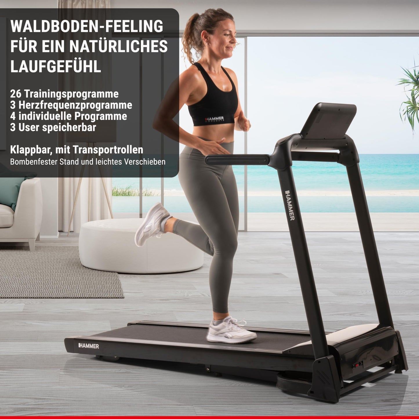 HAMMER FlyRun 2.0 Laufband, klappbar, 4,5PS, 20km/h, 26 Programme, neigbares LCD-Display – ideal für Heimtraining