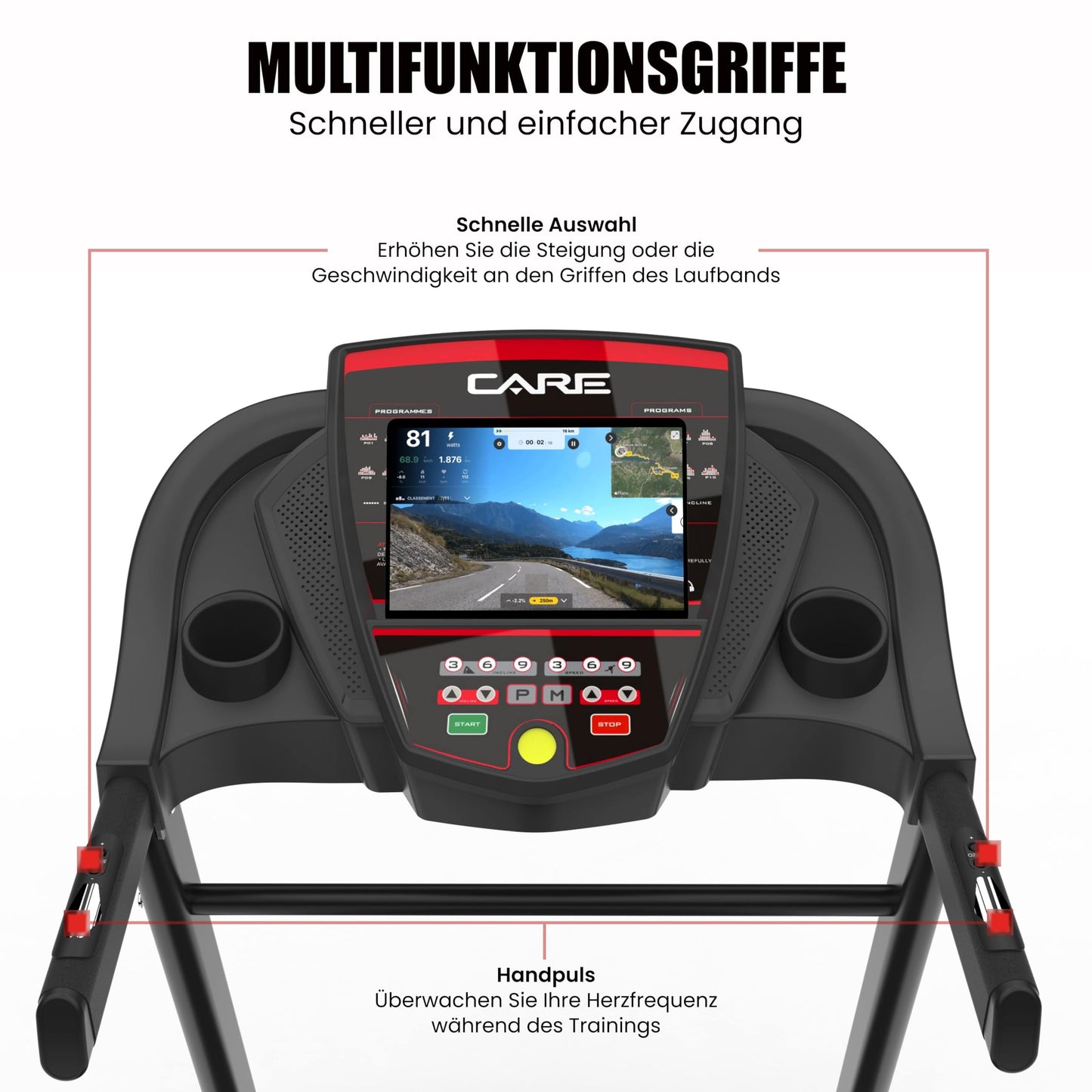 CARE FITNESS Jog Runner Laufband, elektrisch, neigbar & faltbar, bis 18 km/h, 18 Neigungsstufen, 25 Programme – ideal für Zuhause