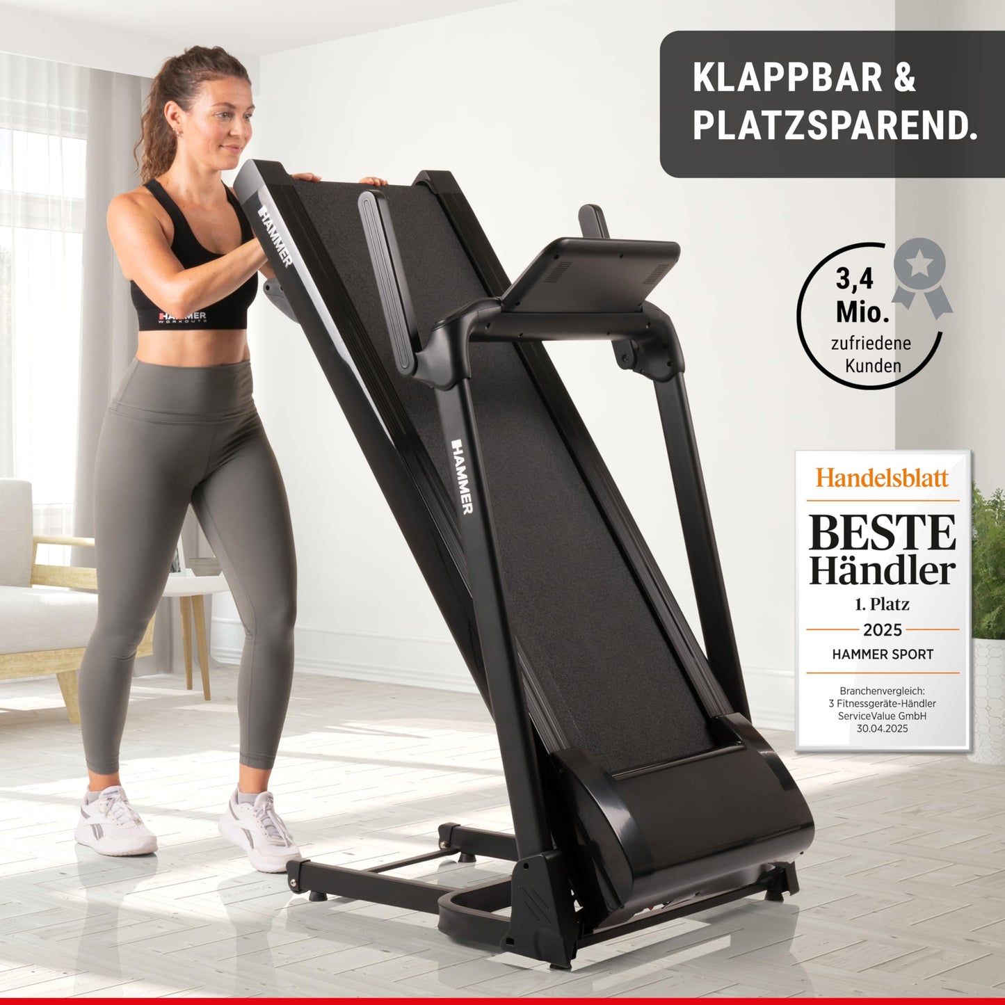 HAMMER FlyRun 2.0 Laufband, klappbar, 4,5PS, 20km/h, 26 Programme, neigbares LCD-Display – ideal für Heimtraining