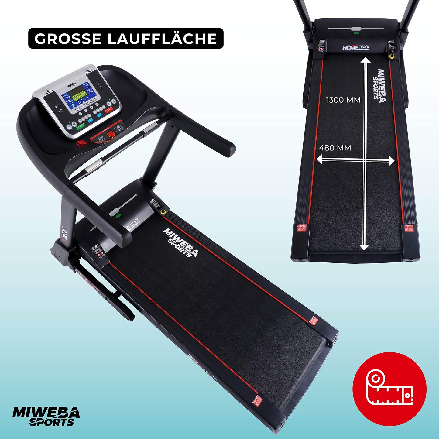Miweba HT5000 Laufband, 7PS, 18km/h, 15% Steigung, bis 150kg, klappbar, große Lauffläche, 12 Programme, App, Heimtrainer