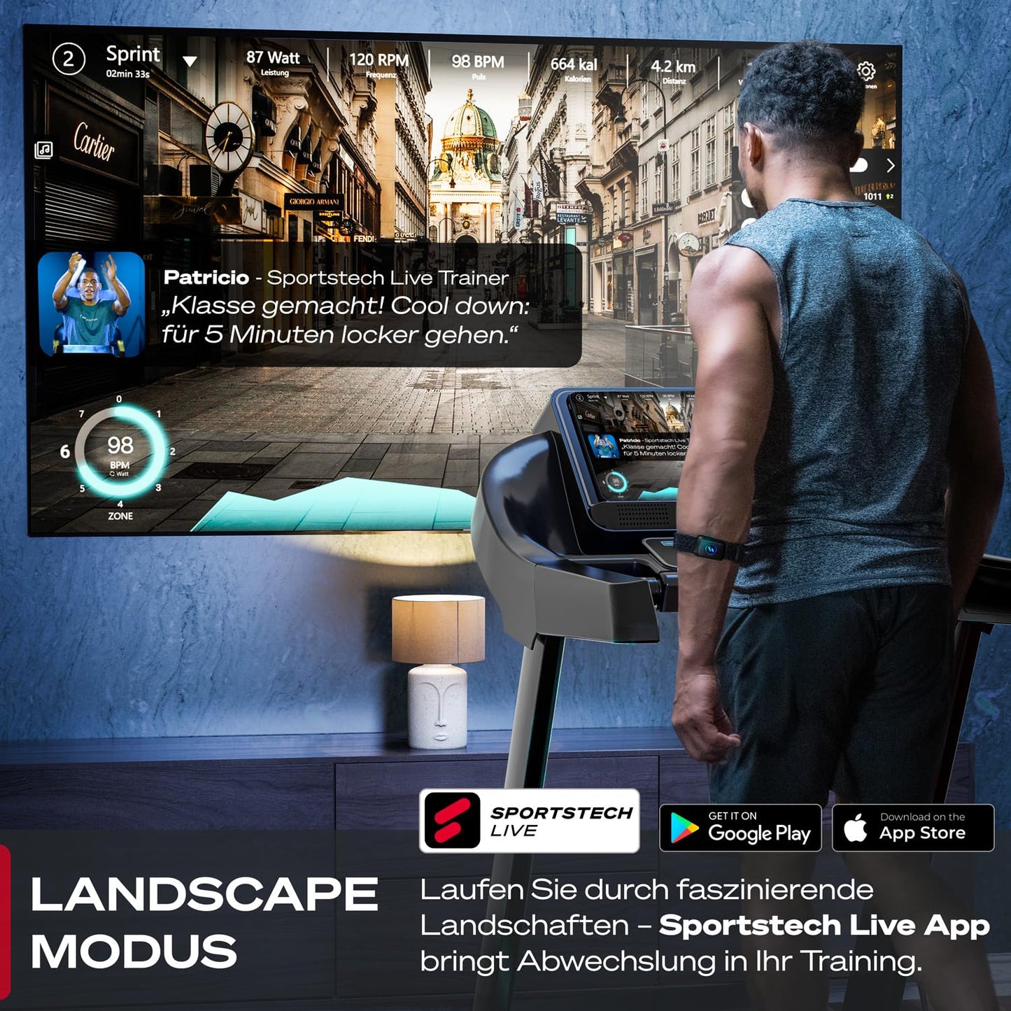 Sportstech F37s Laufband für Zuhause, 7PS, 20km/h, klappbar, Steigung, bis 150kg, APP, große Lauffläche, TÜV-geprüfte Qualitätsmarke