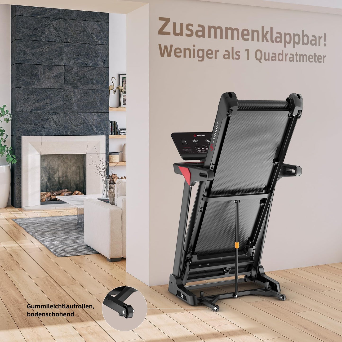 JASPORT L3 Laufband für Zuhause, klappbar, leise Dämpfung, Bluetooth, 4PS, 20km/h, 18% Steigung, große Lauffläche, bis 120kg