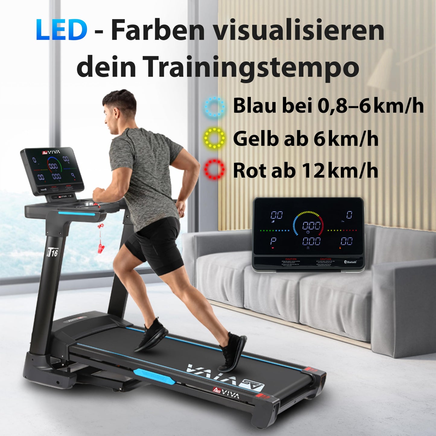 AsVIVA T16 Profi Laufband, 18km/h, 4PS, 18% Steigung, klappbar, Bluetooth-App, bis 150kg, ideal für Cardio, Fitness & Training zuhause
