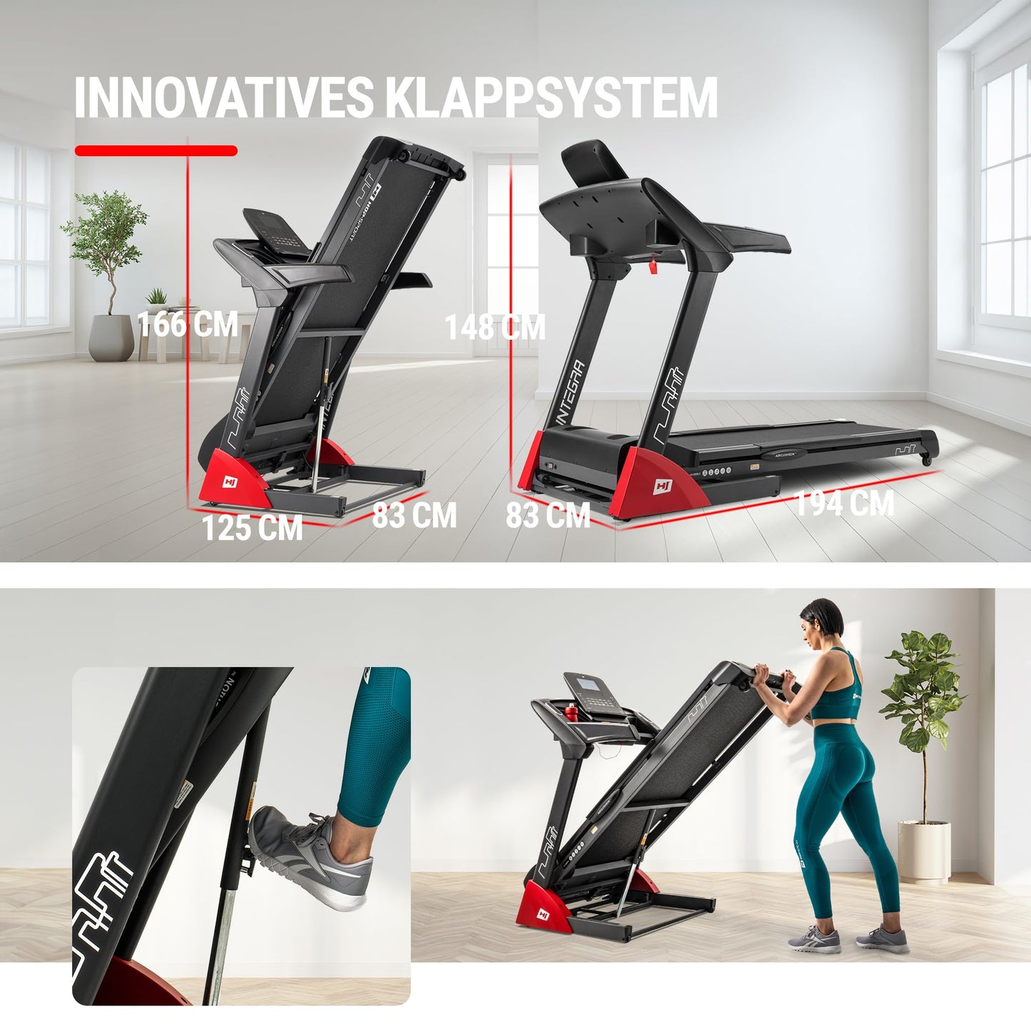 Hop-Sport HS-2800LB Laufband für Zuhause, klappbar, große Lauffläche, bis 20 km/h, 18 Programme, bis 150 kg