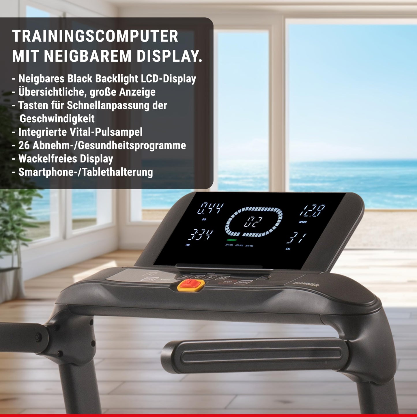 HAMMER FlyRun 2.0 Laufband, klappbar, 4,5PS, 20km/h, 26 Programme, neigbares LCD-Display – ideal für Heimtraining