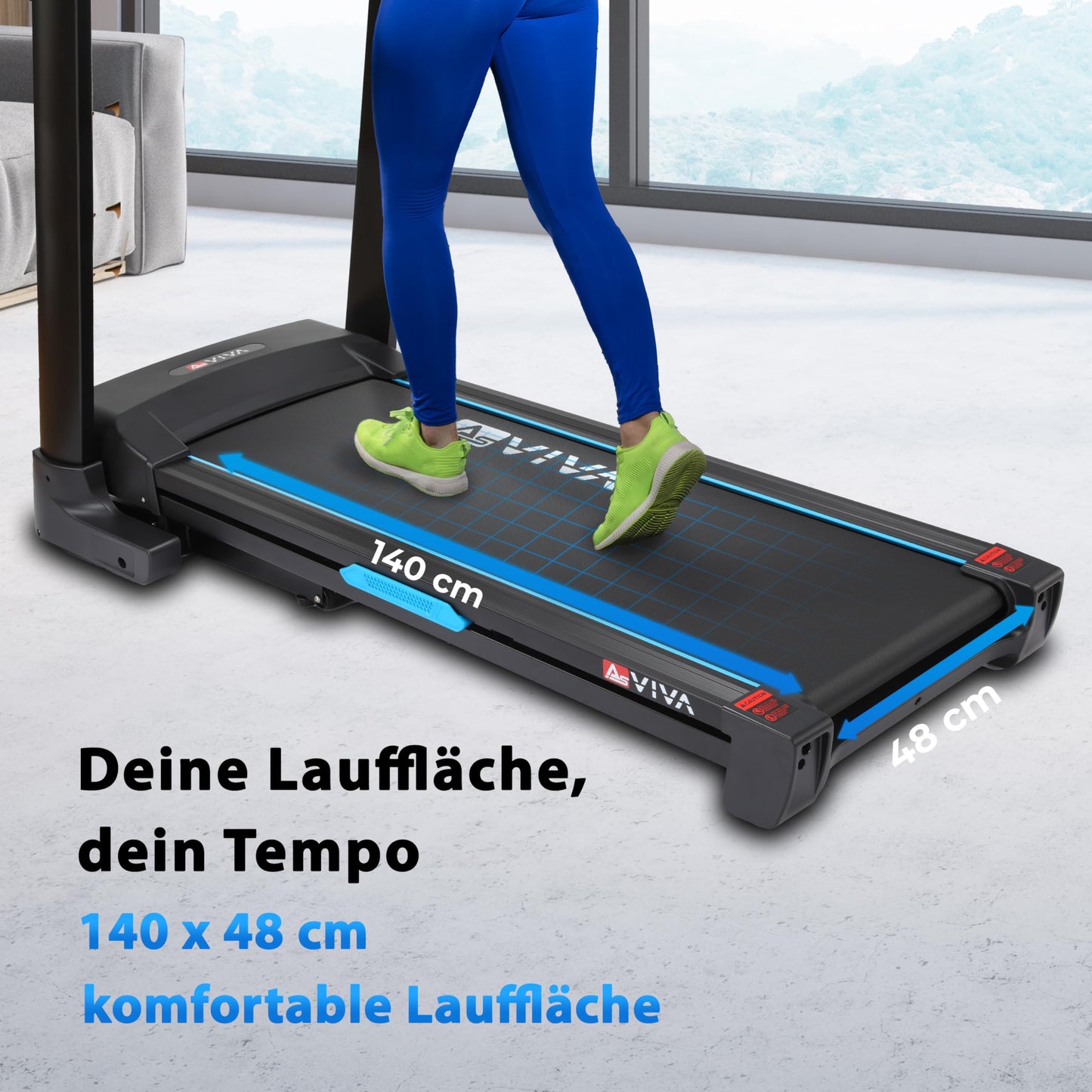 AsVIVA T16 Profi Laufband, 18km/h, 4PS, 18% Steigung, klappbar, Bluetooth-App, bis 150kg, ideal für Cardio, Fitness & Training zuhause