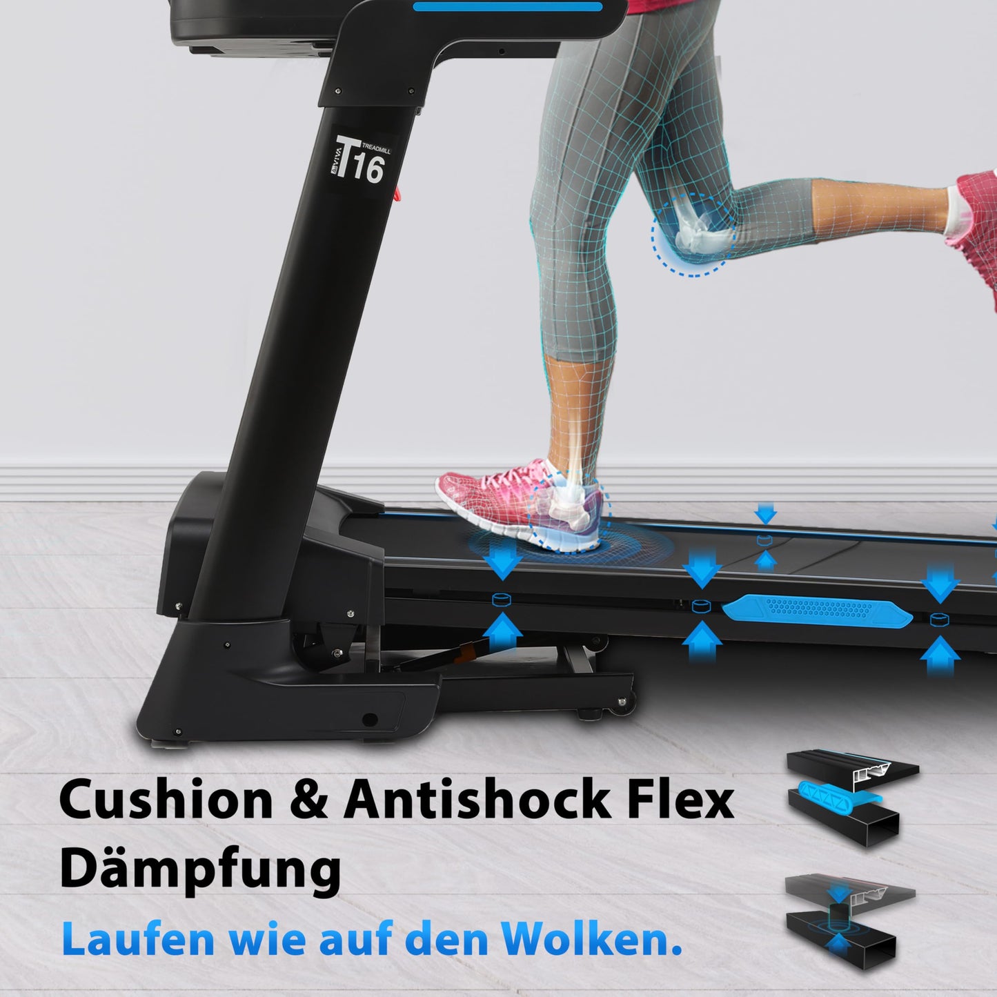 AsVIVA T16 Profi Laufband, 18km/h, 4PS, 18% Steigung, klappbar, Bluetooth-App, bis 150kg, ideal für Cardio, Fitness & Training zuhause