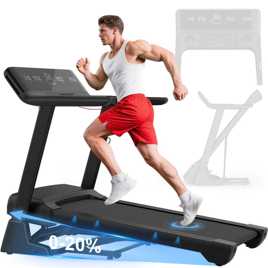 Cowmew Laufband 7HP für Zuhause, klappbar, 20% Steigung, 1–20km/h, 200kg Belastung, APP, LCD, Pulssensor, große Lauffläche