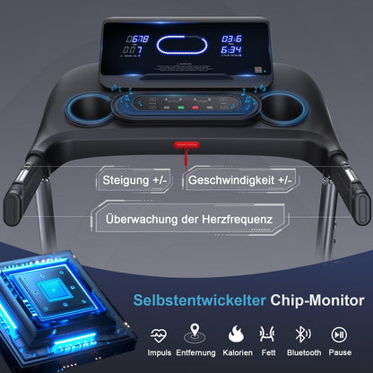 Kitopa Profi Laufband für Zuhause, 7PS, 20km/h, große Lauffläche, 18 Steigungen, klappbar, LCD-Display, Bluetooth, bis 160kg