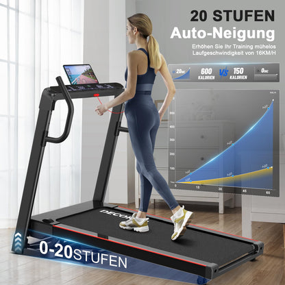 Decorcn Profi Klapp-Laufband für Zuhause, leise mit Steigung, großer Lauffläche, WiFi, Bluetooth, APP, TÜV-geprüfte Qualität