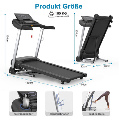 Kitopa Profi Laufband für Zuhause, 7PS, 20km/h, große Lauffläche, 18 Steigungen, klappbar, LCD-Display, Bluetooth, bis 160kg