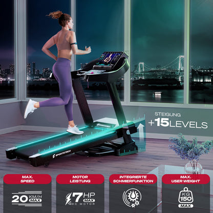 Sportstech F37s Laufband für Zuhause, 7PS, 20km/h, klappbar, Steigung, bis 150kg, APP, große Lauffläche, TÜV-geprüfte Qualitätsmarke