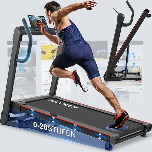 Decorcn Profi Klapp-Laufband für Zuhause, leise mit Steigung, großer Lauffläche, WiFi, Bluetooth, APP, TÜV-geprüfte Qualität