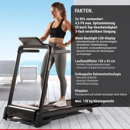 HAMMER FlyRun 2.0 Laufband, klappbar, 4,5PS, 20km/h, 26 Programme, neigbares LCD-Display – ideal für Heimtraining
