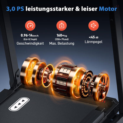 CIIHI Laufband für Zuhause, 15% Autoneigung, klappbar, 14km/h, bis 160kg, höhenverstellbarer Handlauf, APP, Sprachsteuerung & Lautsprecher