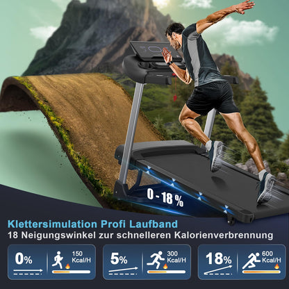 Kitopa Profi Laufband für Zuhause, 7PS, 20km/h, große Lauffläche, 18 Steigungen, klappbar, LCD-Display, Bluetooth, bis 160kg